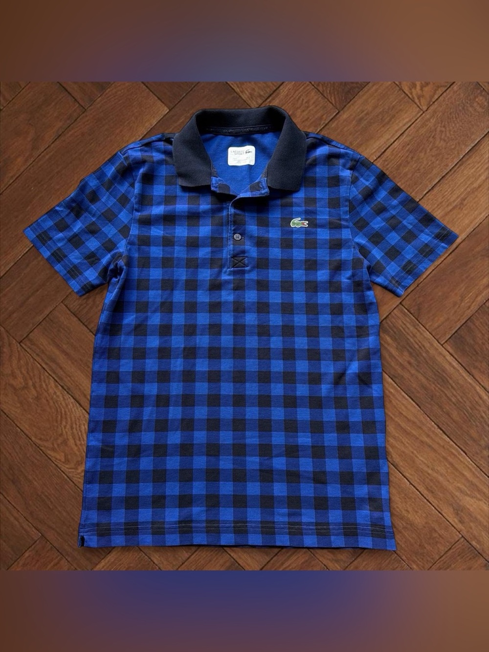Lacoste Sport Mens M Checkered Polo Shirt Short Sleeve Blue Black FR 4 US M